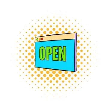 Plate with open sign icon, comics style Stock-Illustration