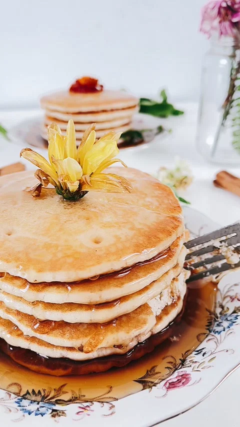 Plate of pancakes, breakfast, breakfast table, good morning breakfast, Stock Footage 227403382