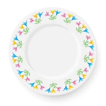 Plate with a pattern of lilies on a white background. A wreath of flowers is Stock Illustration