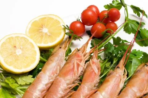 Plate with raw prawns Фото