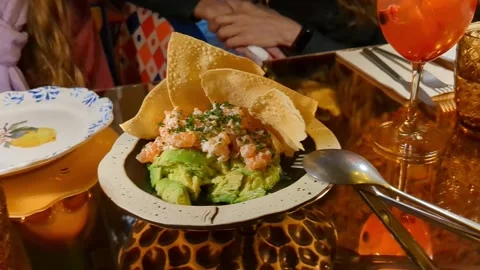 Plate of raw salmon with avocado Stock Footage 271023564