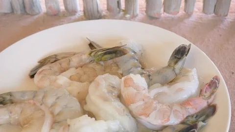 Plate of Raw Shrimp in 4k Stock Footage 99006047