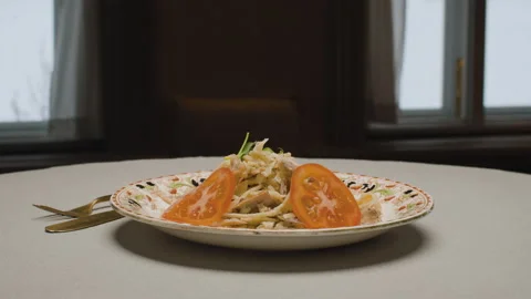 Plate of ready-made pasta in restaurant Stock Footage 147447197