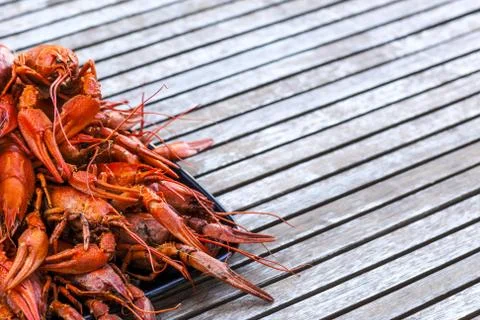 A plate of red crawfish Stock Photos