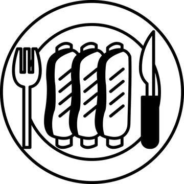 A plate of ribs and a fork and knife イラスト素材