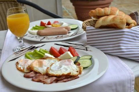 Plate with rich breakfast Stock Photos