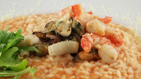 Plate of risotto with seafood Stock Footage 58517909