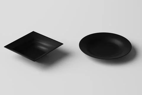 The plate is round and square. Different types of kitchen plates. White backg Stock Illustration