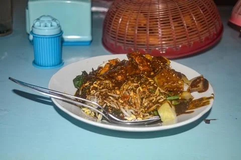 A plate of Rujak Cingur serving on a dining table is a typical East Javanes.. Stock Photos