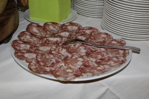 A plate with salami Stock Photos