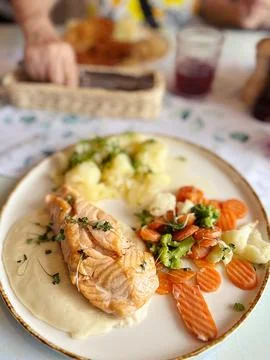 Plate with salmon Stock Photos