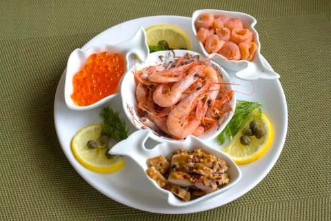 A plate of seafood. Stock Photos