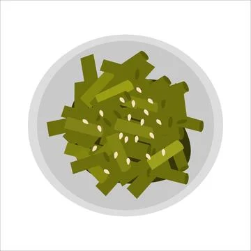Plate with sesame seeds and string beans 스톡 일러스트