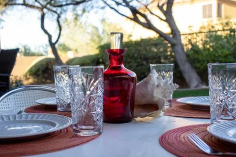 Plate Setting On Table Outdoors Stock-Fotos