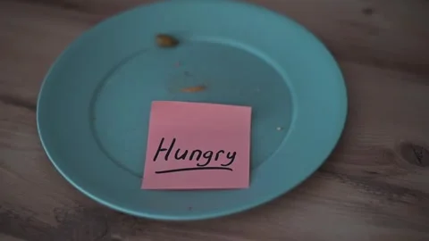 A plate is shown that is mostly empty, with a note placed on it that reads Stock Footage 339096447