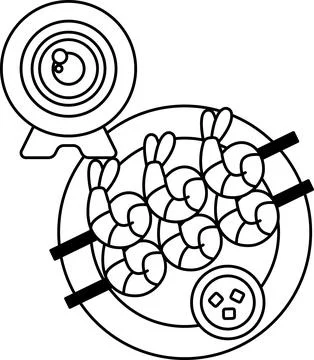 A plate of shrimp with a camera in the background Stock Illustration