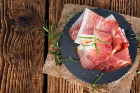 Plate with sliced ham Stock Photos