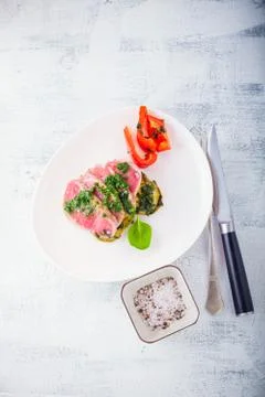 A plate of sliced roast beef Stock Photos