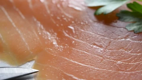 Plate of sliced salmon Stock Footage 142718097