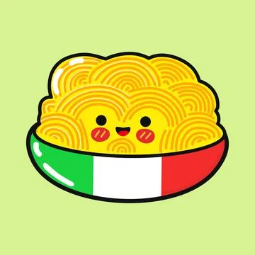 Plate of Spaghetti character. Vector hand drawn cartoon kawaii character il.. Stock Illustration