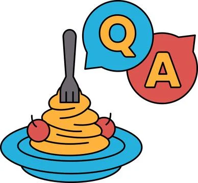 A plate of spaghetti with a fork on it and a question mark above it Stock Illustration