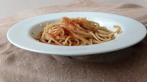 A plate of spicy spaghetti Stock Footage 146249831