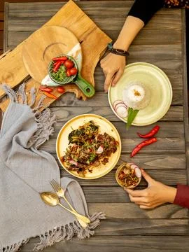 A plate of spicy stir-fried meat Stock Photos