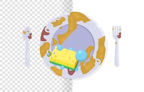 Plate with sponge dish clean process Stock Illustration