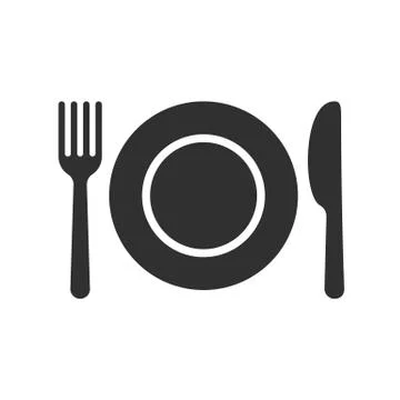 Plate, spoon and fork vector cutlery flat vector icon for restaurant or onboa Stock-Illustration