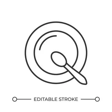 Plate with spoon top view line icon Stock Illustration
