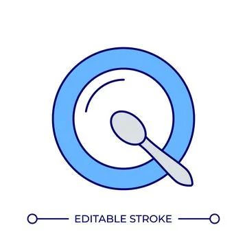 Plate with spoon top view line color icon Stock Illustration