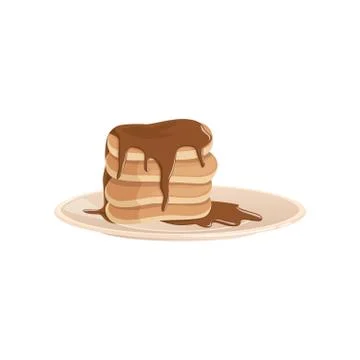 Plate with stack of lush fritters or pancakes covered with chocolate. Delicious Stockillustratie