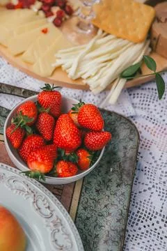 A plate of strawberries on the table Stock Photos