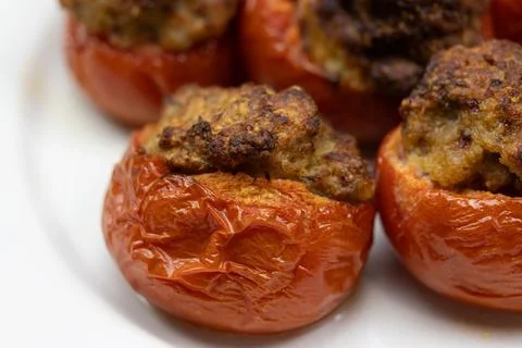 Plate of stuffed tomatoes, close-up Foto stock