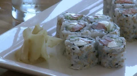 A plate of Sushi (1 of 2) Stock Footage 8981576