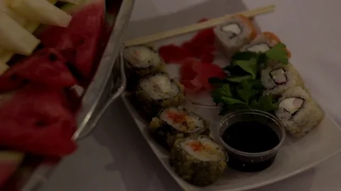 Plate with sushi Stock Footage 80213080