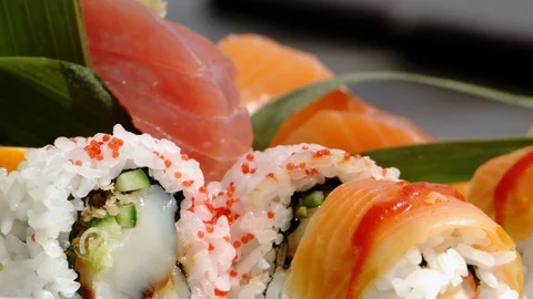 Plate of Sushi Served Stock Footage 107002002