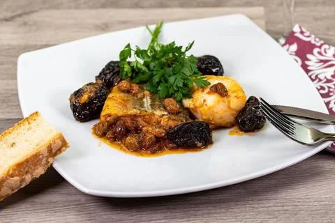 Plate of sweet and sour cod Stock Photos