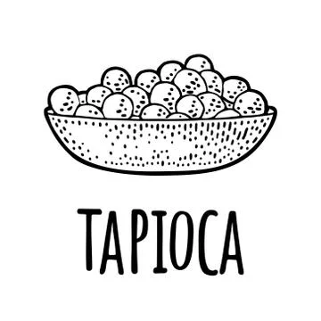 Plate with tapioca ball. Vector vintage engraving Stockillustratie