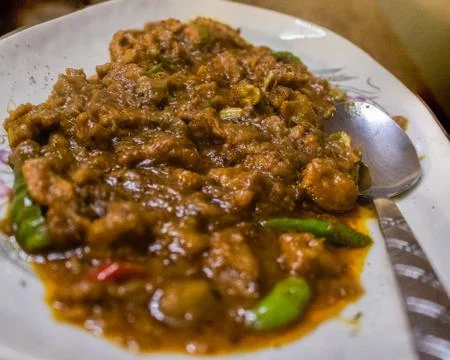 A plate of tasty juicy mutton masala. Stock Photos