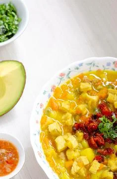 Plate with tripe soup, called mondongo, traditional food from Colombia, South Stock Photos
