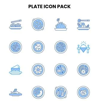 Plate Two Colour Collection Icons Pack Stock Illustration