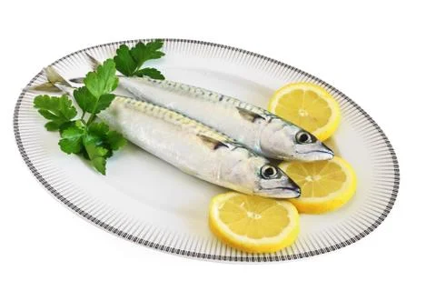 Plate with two mackerels Stock Photos