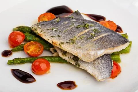 A plate of vegetable with fish Stock Photos