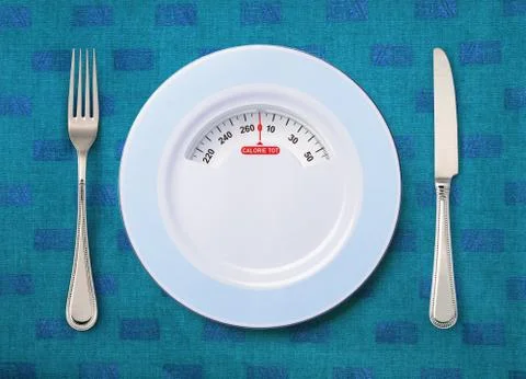 Plate with weighing scale Stock Photos
