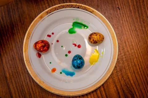 Plate white easter quail eggs. Stock Photos