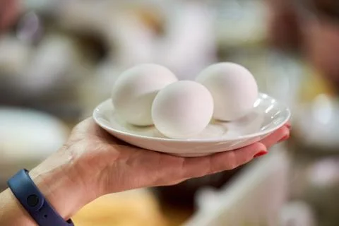 Plate of white eggs Stock Photos