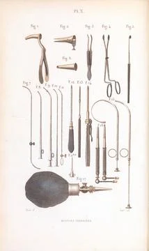 Plate X, Instruments used for eye surgery. Stock Illustration
