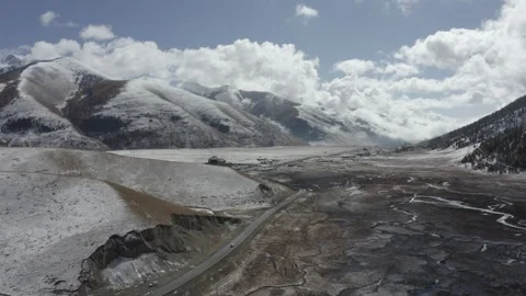 The plateau highway after snowfall Video stock 337985450