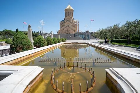 Plateau of the Holy Trinity Cathedral, main cathedral of the Georgian Ortho.. Stock Photos